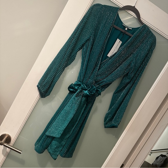 Karina Grimaldi Miami Designer “Garda” Beaded Silk BeltedMini Dress NWT Large